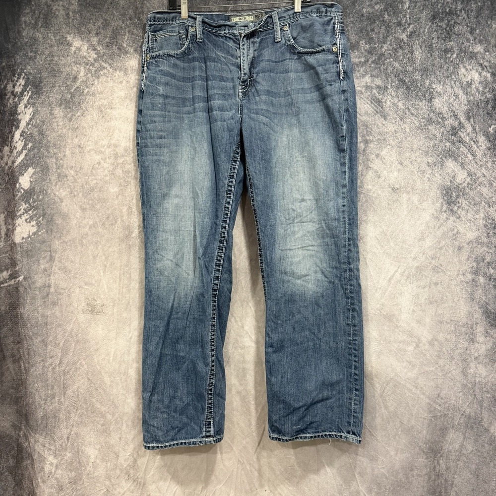 BKE Seth Men’s Jeans 38x32 Medium Wash Straight Leg Distressed Buckle Denim